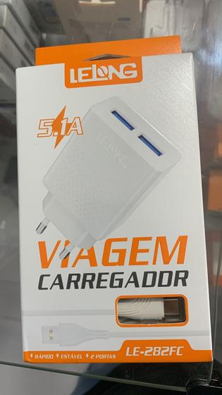 Imagem de Carregador de tomada Turbo 2 Usb 5.1A com Cabo Tipo C Lelong 282FC