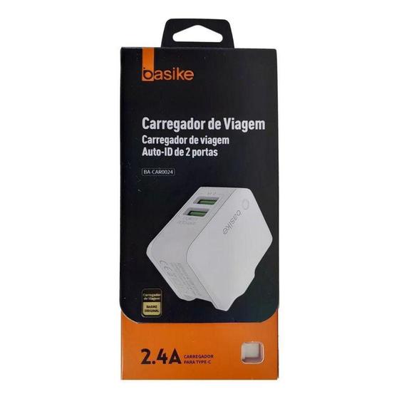 Imagem de Carregador de Viagem Celular Tipo C Auto-ID 2 USB Basike