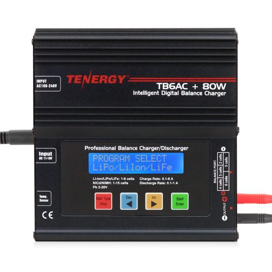 Imagem de Carregador e Descarregador de Baterias Tenergy TB6AC+80W - 1S-6S - LCD - Para NiMH/NiCd/Li-Po/Li-Fe
