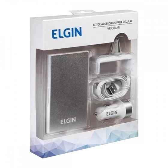 Imagem de Carregador Elgin Usb Veicular + Suporte + Cabo + Bateria