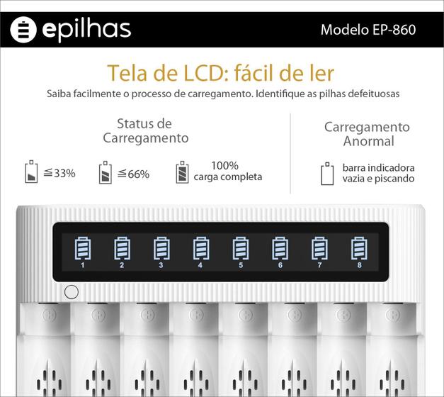 Imagem de Carregador EP-860 com 8 pilhas AA Recarregáveis da Eneloop Standard