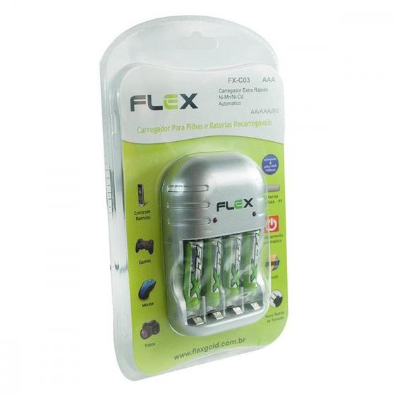 Imagem de Carregador Flexgold Para Pilha Aaa 1100Ma Com 4 Aaa   Fx-C03/Aaa