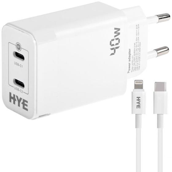 Imagem de Carregador Hye HYEC121L 2 USB-C de 40 Watts + Cabo Lightning