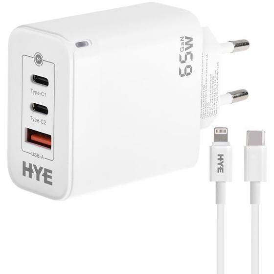 Imagem de Carregador Hye HYEC79L USB/2 USB-C de 65 Watts + Cabo Lightning