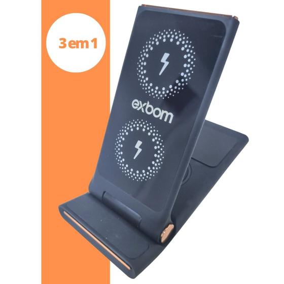 Imagem de Carregador Indução 3 em1 Sem Fio Base Wireless Dock Smartphone - Dock Station
