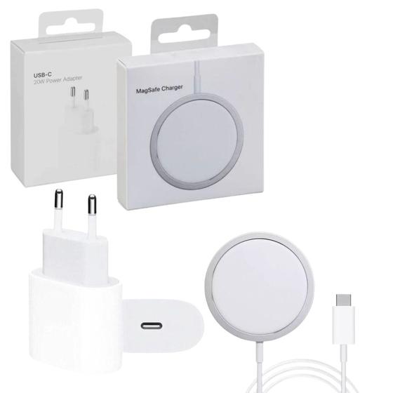 Imagem de Carregador Indução Magnético Magsafe Fonte 20w Usb-C Kit Completo Compatível com Iphones 11 12 13 14 15 Pro Max