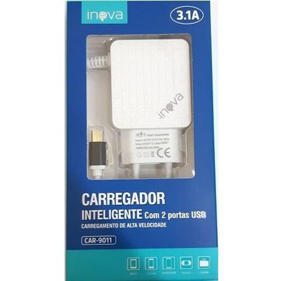 Carregador Inova 3.1 Rápido com 2 portas USB Carregamento de alta velocidade Original Tipo-C Menor preço em Carregador Inova 3.1 Rápido com 2 portas USB Carregamento de alta velocidade Original Tipo-C