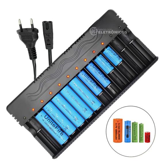 Imagem de Carregador Inteligente 12 Slots e Ajuste de Tensão Para Baterias 26650, 18650, 14500 e 16340 LEY2044