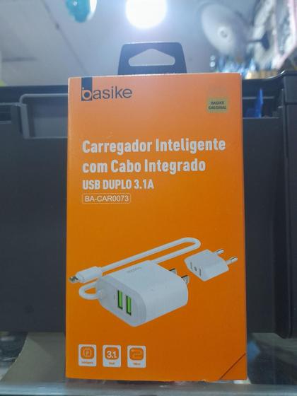 Imagem de Carregador Inteligente com Cabo integrado USB DUPLO3.1A - Basike