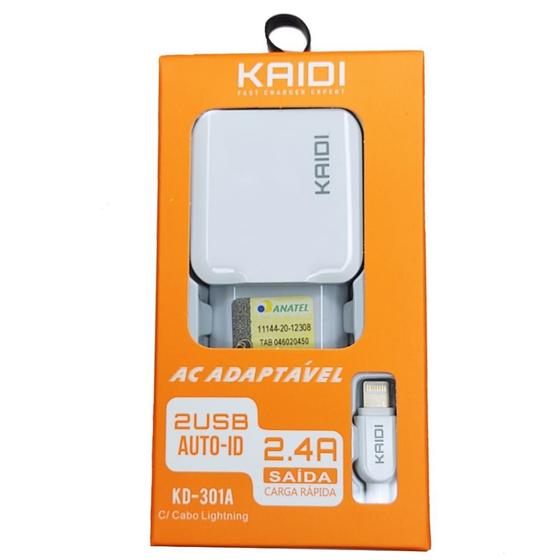 Carregador IOS Carga Rapida 2 Usb Com Cabo KAIDI ORIGINAL ANATEL Menor preço em Carregador IOS Carga Rapida 2 Usb Com Cabo KAIDI ORIGINAL ANATEL
