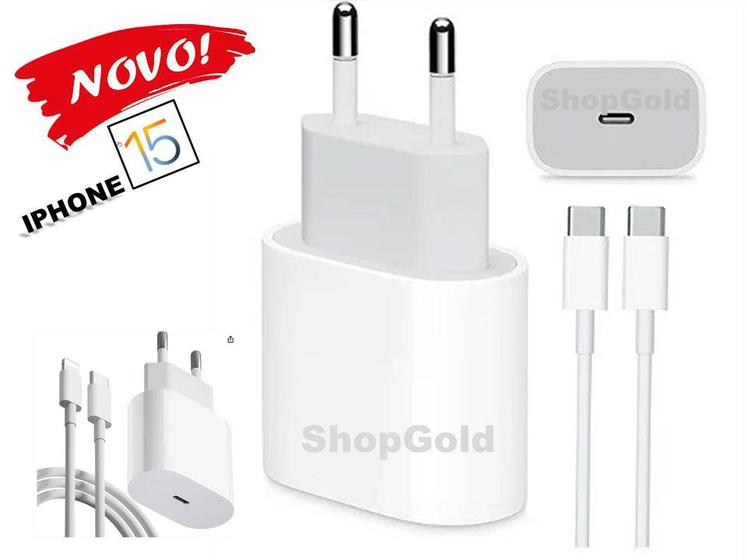 Imagem de Carregador iPhone 15 Pro Max Apple Completo Fonte USB-C + Cabo USB-C de 1M Compatível Iphone 15