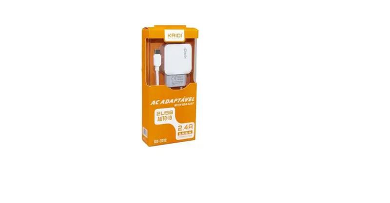 Imagem de Carregador Kaidi Tipo C Duplo Usb Kd-301C - Carga Rápida