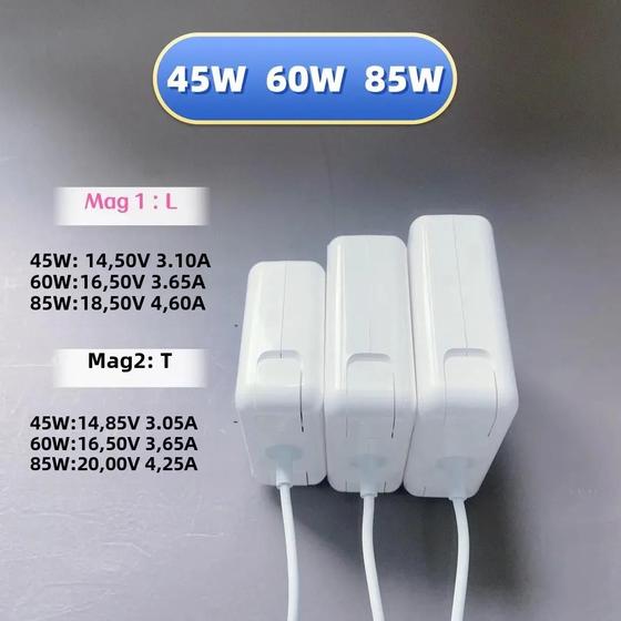 Imagem de Carregador MagSafe para Macbook Air e Pro (45W, 60W, 85W) - Modelos A1466, A1278, A1502 e A1398