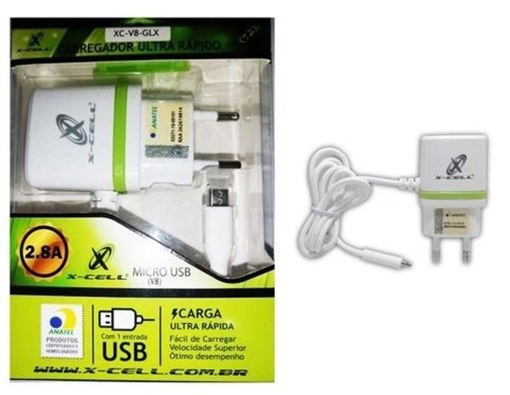 Imagem de Carregador Micro Usb Super Rápido X-cell V8 e 01 Porta Usb 2.8A para Celular Tablet