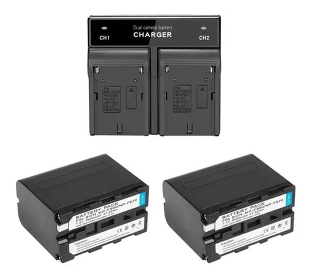 Imagem de Carregador Np F970 +2bateria Np F970 Iluminador Led 6600mah