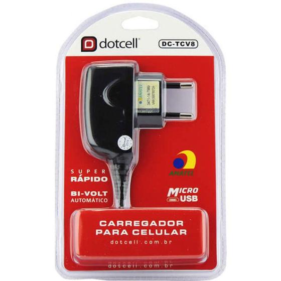 Carregador para Celular Mox V8 Saída com Cabo Micro USB DC-TCV8 Dotcell Bivolt Automático Anatel Menor preço em Carregador para Celular Mox V8 Saída com Cabo Micro USB DC-TCV8 Dotcell Bivolt Automático Anatel