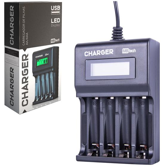 Carregador para pilhas aa/aaa com display de led 5w charger cabo usb 10,5x7x3cm na caixa é boa?