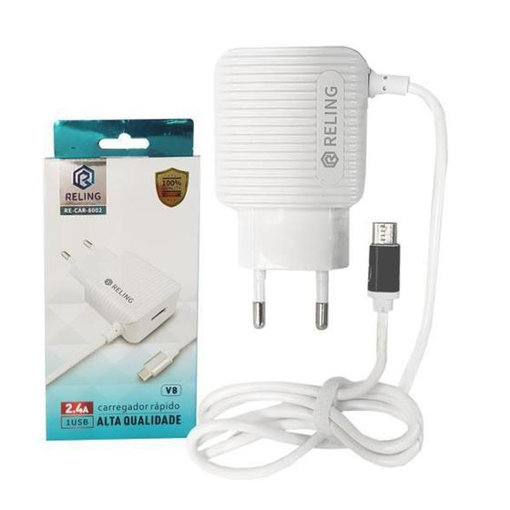 Imagem de Carregador para Smartphone com 1 USB Alta Qualidade Turbo 2.4A Saída  V8 Micro USB Reling