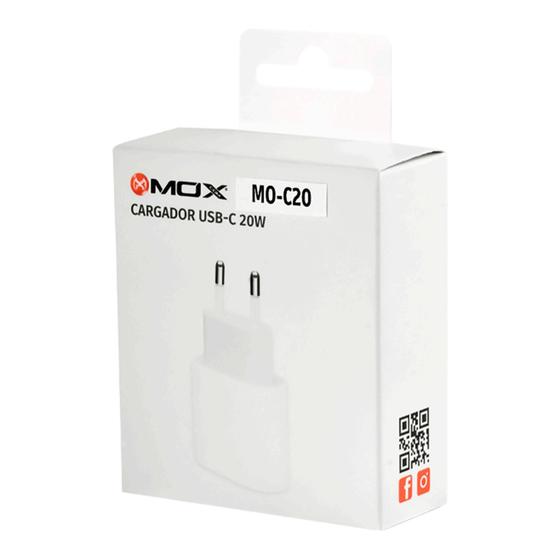 Imagem de Carregador para Tomada Mox MO-C20 / USB-C / 20W - Branco (Sem Cabo)