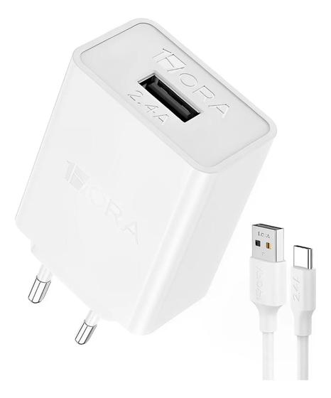 Imagem de Carregador Parede 1hora 2.4a + Cabo Usb Tipo A/c Branco