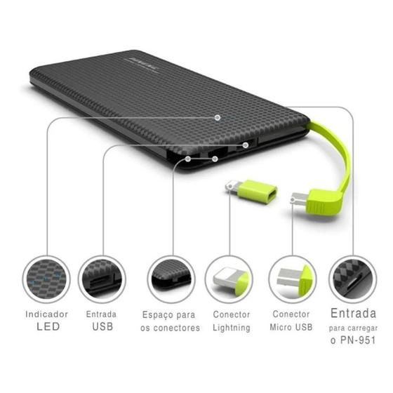 Imagem de Carregador Portátil Pineng Power Bank 10.000mah, com adaptador iPhone,V8