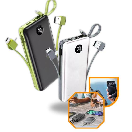 Carregador Portátil Power Bank 20000mah Com LED Visor, Cabo USB-C, e MICRO USB V8 Menor preço em Carregador Portátil Power Bank 20000mah Com LED Visor, Cabo USB-C, e MICRO USB V8