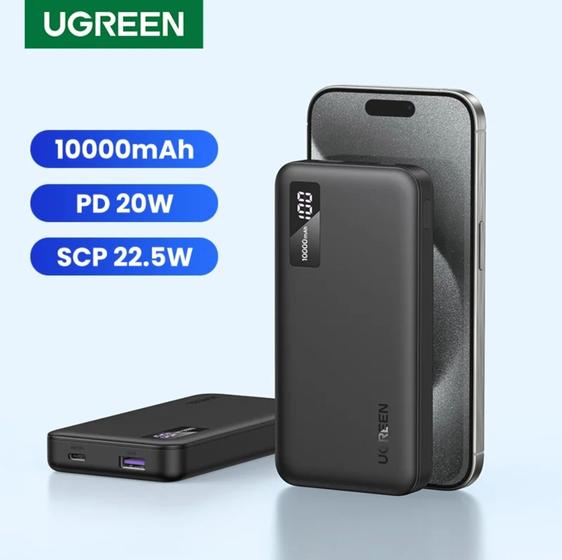 Imagem de Carregador portátil Ugreen Power Bank 10000mAh Bateria Externa USB-A + USB-A PD 20W - SCP 22.5W