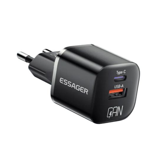 Imagem de Carregador Rápido Duplo USB-C+A 20W PD GaN QC Essager ES-CD31