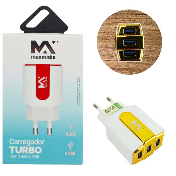 Imagem de Carregador Rápido Fonte Turbo com 3 USB 4.8A Color