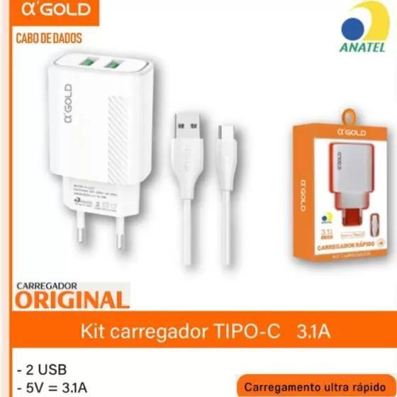 Imagem de Carregador Rapido TIPO-C Turbo Power Com 2 Usb 3.1a - A'Gold Original