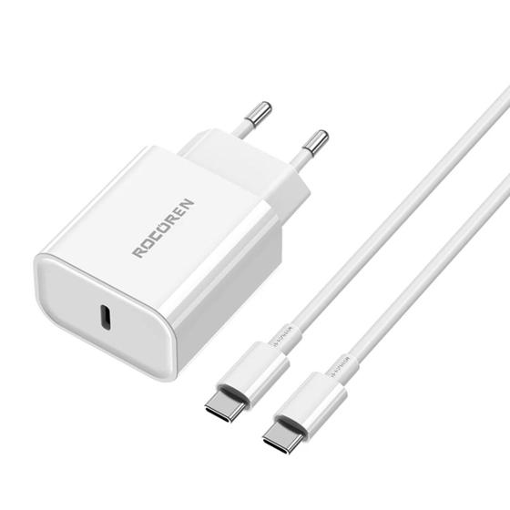 Imagem de Carregador Rápido USB-C 20W PD + Cabo USB-C 1m Rocoren