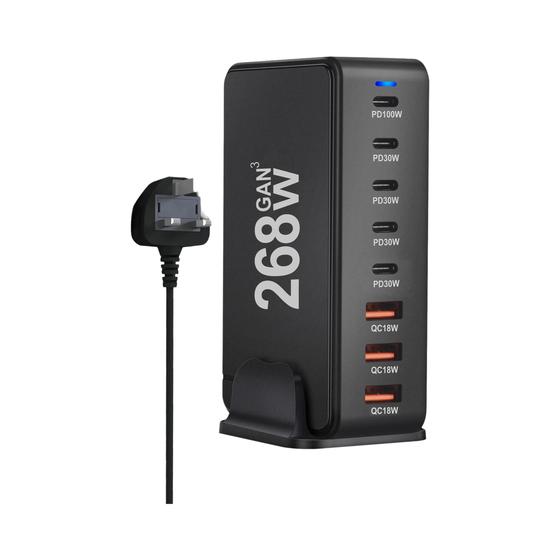 Imagem de Carregador Rápido USB Tipo C 268W - 8 Portas com PD 3.0 para Celular e Desktop