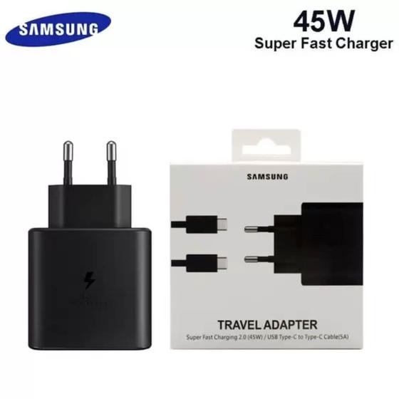 Carregador Samsung Turbo 45W Fonte USB-C +Cabo Type-C 5A Menor preço em Carregador Samsung Turbo 45W Fonte USB-C +Cabo Type-C 5A