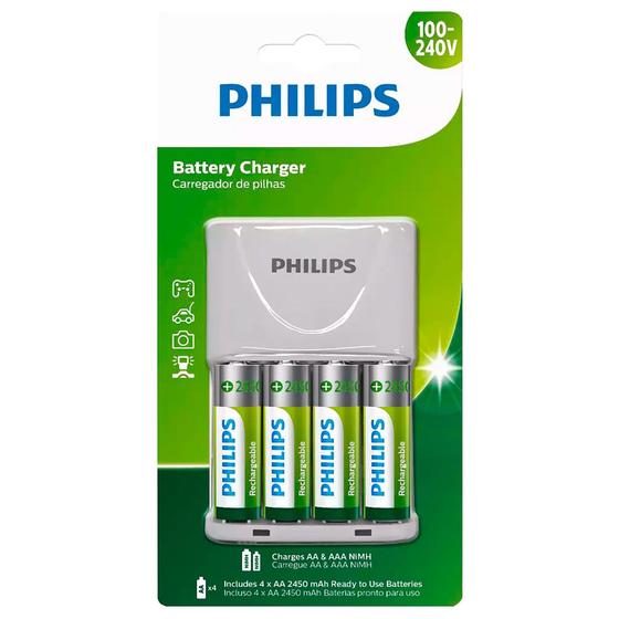 Imagem de Carregador Scb Philips (01 Carregador E 02 Un Pilhas Aa)