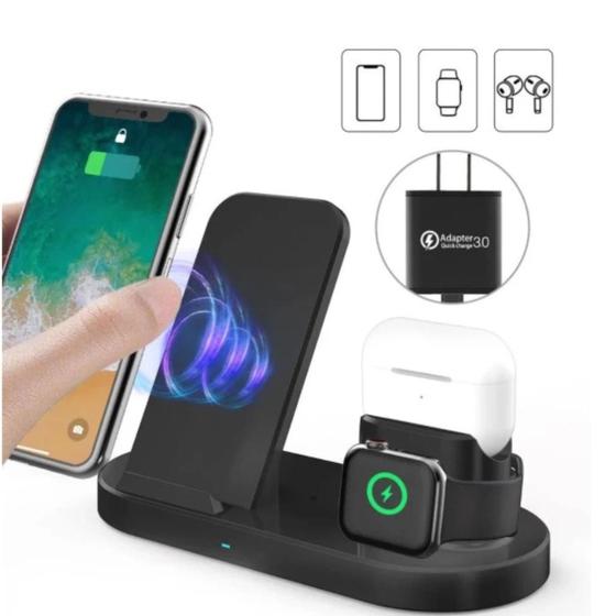 Imagem de Carregador Sem Fio 3 Em 1 Base Carregamento Indução Celular Fone SmartWatch