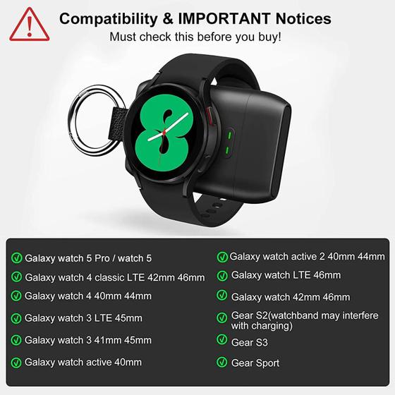 Imagem de Carregador sem fio para Galaxy Watch 5 portátil Tipo C  Compatível com Galaxy Watch 5 4 3 Pro Charger 1400mAh