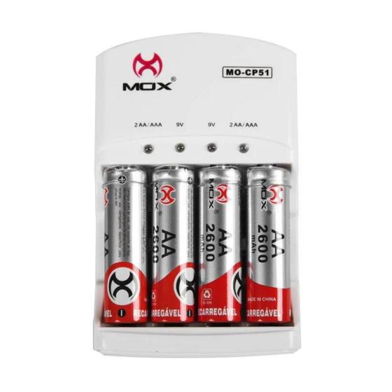 Imagem de Carregador Super Rápido + 4 Pilhas Recarregável Aa 2600Mah