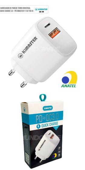 Imagem de Carregador Tomada Universal Turbo 38W MAX 1 USB QC 3.0 + 1 PD Type C Kimaster - T110