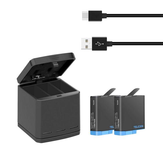 Carregador Triplo com 2 Baterias para GoPro 8/7/6/5 - Telesin Menor preço em Carregador Triplo com 2 Baterias para GoPro 8/7/6/5 - Telesin