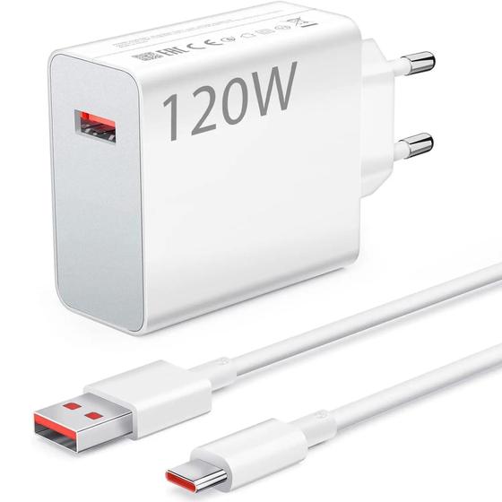 Imagem de Carregador TURBO 120W USB + Cabo USB X USB-C Tipo-C COMPATIVEL MI