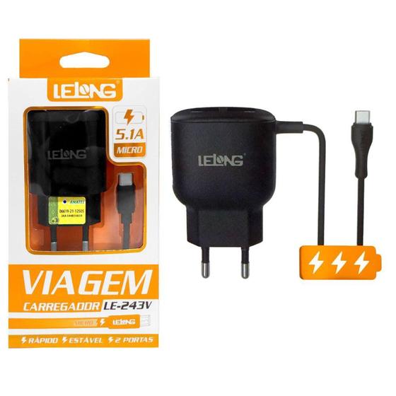 Imagem de Carregador Turbo 2.4A P/ Samsung J1 J2 J3 J4 J5 J5 Prime A10 Conector V8 - LELONG