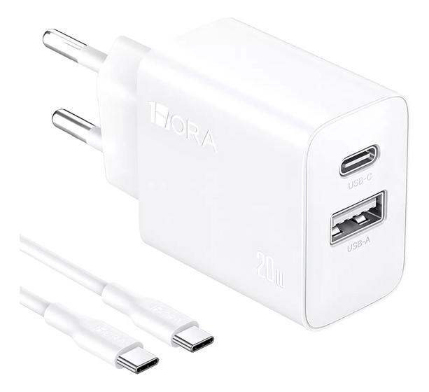 Imagem de Carregador Turbo 20W 1Hora Com 2 Saída USB C+USB A Com Tipoc C Cabo Compatível Ios