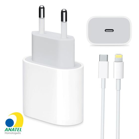 Imagem de Carregador Turbo 20W + Cabo Lightning para USB-C Compatível iPhone 11 12 13 X XR XS