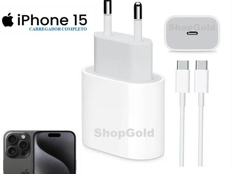 Imagem de Carregador Turbo 20W Completo Compatível Iphone 15 pro pro max USB-C+C