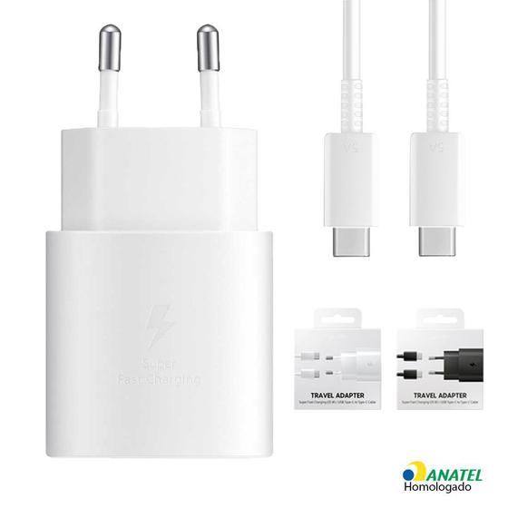 Carregador Turbo 25W Compatível Samsung Galaxy S22 S21 S20 S10 S9 S8 Plus + Cabo Tipo C x Tipo C 1M Menor preço em Carregador Turbo 25W Compatível Samsung Galaxy S22 S21 S20 S10 S9 S8 Plus + Cabo Tipo C x Tipo C 1M