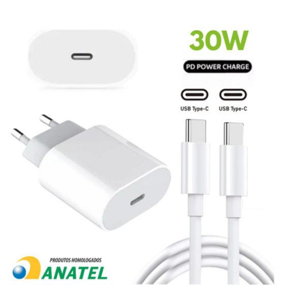 Imagem de Carregador Turbo 30w Compatível com iPhone 15 15Pro 15 Pro Max USB-C Bivolt Completo Cabo + Fonte 30W
