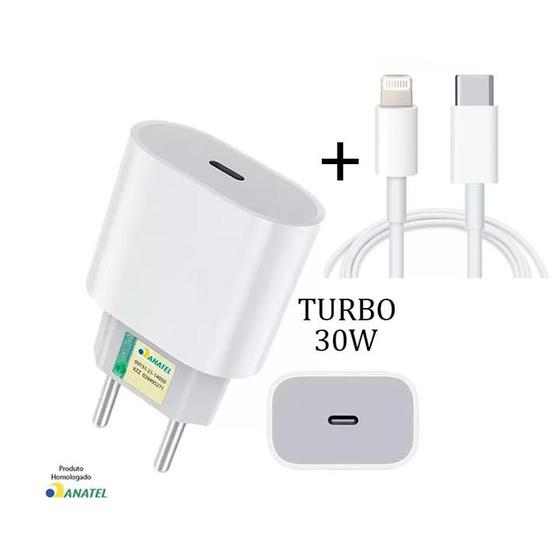 Imagem de Carregador Turbo 30W Fonte USB-C + Cabo Tipo-C P/ Lightning Compatível Todos iPhone - AGold