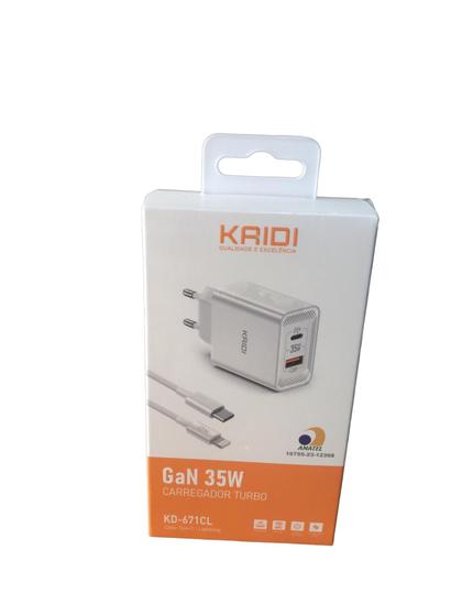 Imagem de Carregador Turbo 35w Kaidi Kd-671cl Lightning Tipo C + Cabo