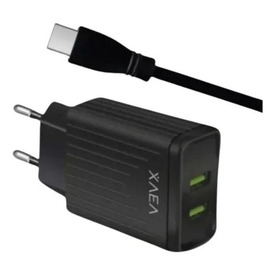 Imagem de Carregador Turbo Com Cabo 2 Entradas USB Saída Type-C  XAEA
