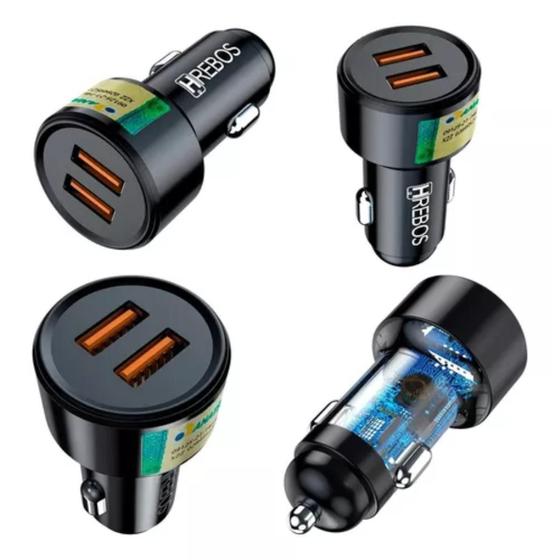 Imagem de Carregador Turbo Duplo Veicular Com Duas Entradas Usb